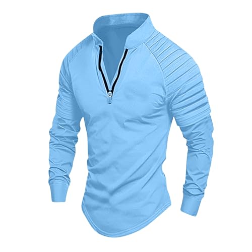Tops for Men T-Shirts Long Sleeve Quarter Zip Collared T-Shirt Casual Slim Fit Workout Gym Tee Top Undershirt