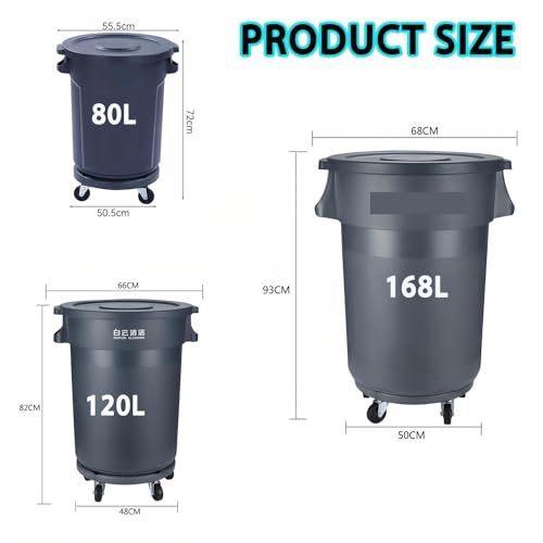 Large Capacity Outdoor Trash Can with Lid - Rolling Garbage Bin with Removable Wheels for Patio, Backyard, Garage, Restaurant, Outdoor Use, Durable, Easy Mobility