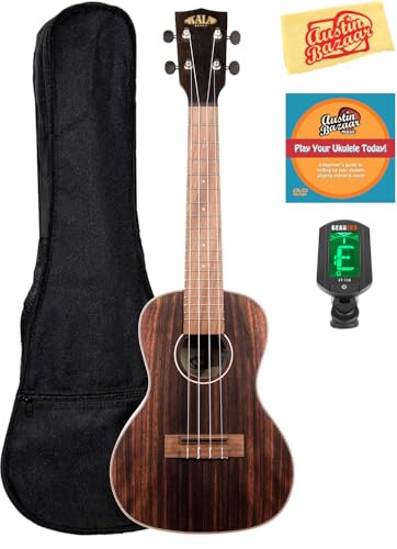 Kala KA-EBY-C Striped Ebony Concert Ukulele Bundle with Gig Bag, Tuner, Austin Bazaar Instructional DVD, and Polishing Cloth