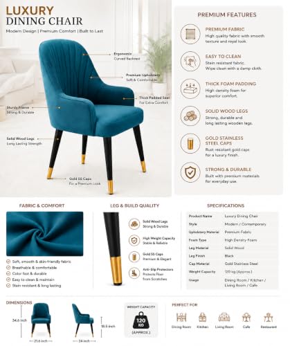 Image of 6-Seater Dining Table Set with Nano Composite Marble Top | Golden PVC Wooden Base | Includes 6 Fabric Upholstered Chairs | 2 Year Warranty | Dining Room Furniture Set for Home (Sea Blue)