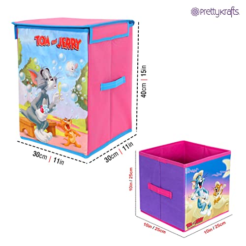 Image of PrettyKrafts Tom and Jerry Kid's Fabric Toys Organizer (Purple, Big and Small) Set of 2 Pieces