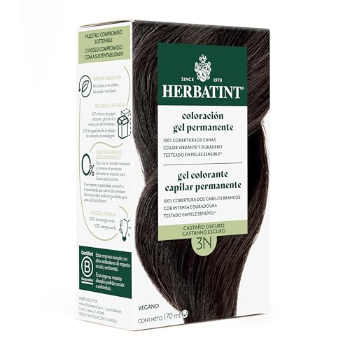 Herbatint Tinte Permanente para Cabello 3N Castaño Oscuro - 170 ml | Sin Amoníaco, 100% Cobertura de Canas | Dermatológicamente Probado, con 8 Extractos Naturales