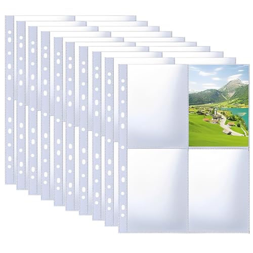 Lot de 10 pochettes transparentes pour cartes postales - Format A4-4 compartiments - Double face - Format A4-40 pochettes pour photos - Pour famille, mariage