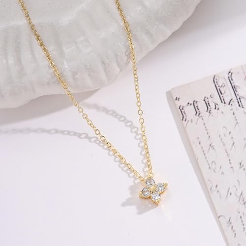 Image of Gold Silver Necklace for Women, Dainty Cubic Zirconia Pendant