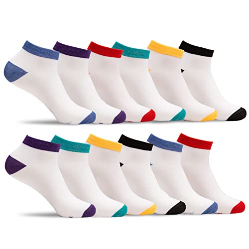 Womens Multipack of Ultra Thin & Lightweight Ankle Socks, Assorted Colors, Pack of 12 or 24 Pairs in Bulk