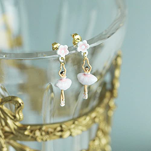 Hand Painted Enamel Glaze Mini Pink Ballet Stud Earrings And Pure And Fresh Temperament Stud Earrings. Lady Ear Clip #TOP2