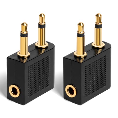 AXFEE Flugzeug Adapter Kopfhörer, 2 Stück Gold überzogen Flugzeug Adapter, auf 3,5 mm Klinkenbuchse, Airplane Flight Kopfhörer Adapter für Alle Airlines In-Flight Media Systemen