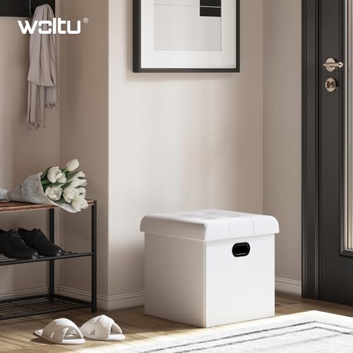 Miniatura 2 de Woltu Taburete Cubo Taburete Con Caja De Almacenamiento Cofres Caja De Almacenamiento Plegable, Tapa Extraíble, Con Asas, Asiento Acolchado De Imitación Cuero, 37.5 37.5 38cm, Blanco