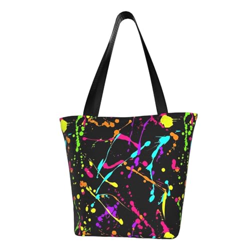 GRatka Salpicaduras de neón que brillan en la oscuridad,Bolsas de hombro reutilizables de gran capacidad para comestibles.