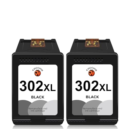 COCCINK para HP 302 XL 302XL Cartucho de Tinta Remanufacturado de Reemplazo para Envy 4527 4520 4524 4523 Officejet 3831 3830 3835 4650 5230 5232 DeskJet 3630 2130 3636 3637 2134 Impresora (2 Negro)