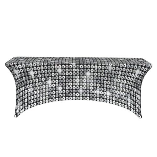 Nappe de table à paillettes argentées extensible pour grand buffet rectangulaire ou ovale - 3