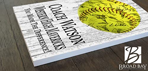 Broad Bay Custom Softball Coach Gift Plaque, 16.5in x 10.5in, Solid Wood, Signable for Player Signatures & Thank You Notes