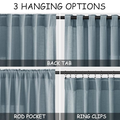 Image of Nanspring Light Blue Linen Curtains 84 Inch Length 2 Panels Set for Living Room Rod Pocket Back Tab Light Filtering Window Drapes for Bedroom Dining Room Protect Privacy Modern Farmhouse Decor 52x84