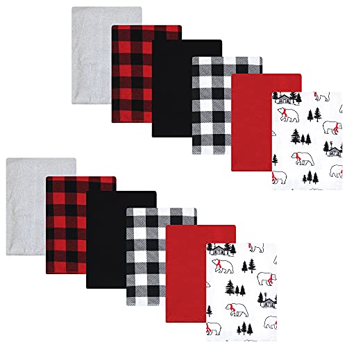 Image of Hudson Baby Unisex Baby Cotton Flannel Burp Cloths Bundle, Buffalo Plaid Bear, One Size