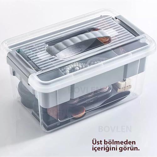 Büyük Boy Bölmeli Organizer Kutu 9 Litre - Şeffaf Tasarım Saklama Kabı - Ev Araba Saklama Kutusu - Ev Banyo Düzenleyici, Dolap Düzenleyici, Saklama, Kutu, Organizer