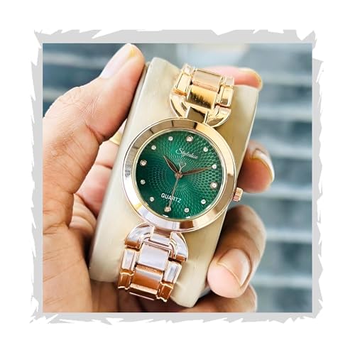Image of styledose Women Analogue Wrist Watches for Women's & Girls&Ladies Diamond Studded Dial Rosegold Colored Stylish Bracelet Strap