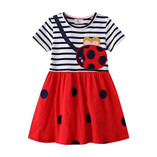 Baby Dress Girls Dress Summer Casual Toddler Girls Dress Cotton Crew Neck Short Sleeve Dress Cute Cartoon (A, 5 Years)