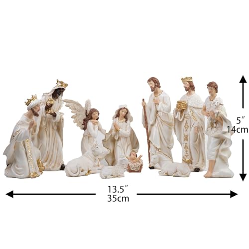 Zayton Conjunto de presépio de Natal para ambientes internos, 11 peças, estátua de 12 cm, estatuetas