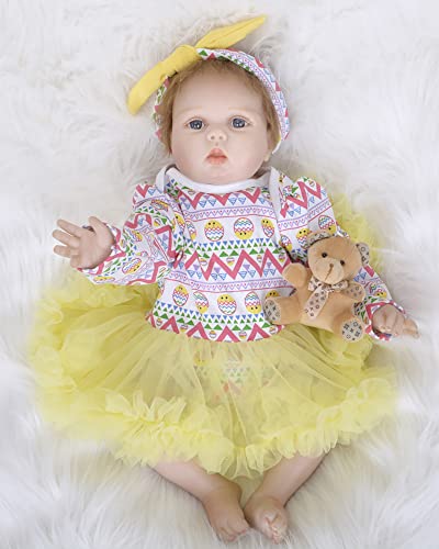YNB 55 cm Reborn Babypuppen Mädchen Realistische Handgemachte Weiche Silikon Neugeborenes Baby Pflegetraining Lehrmittel – Bild 5