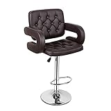 ★ Paar Barhocker MIT ARMEN / Sitzmaterial ist PU-Leder / Poliertes Chrom-Finish / Schlanker Metallhebel / Chromarme mit PU-Lederärmeln