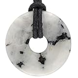 Lebensquelle Plus Edelstein Donut Ø 30 mm + Baumwollband + Edelsteinkarte | Naturstein Anhänger Halskette | Echte Heilsteinkette inkl. Band (Regenbogen-Mondstein)