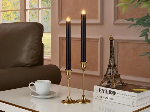 Image of Flameless Taper Candles Flickering with Remote and Timer, 3D Moving Flame Taper Candle Battery Operated to 400 Hours, 9 Inch Window Candles, (Black)