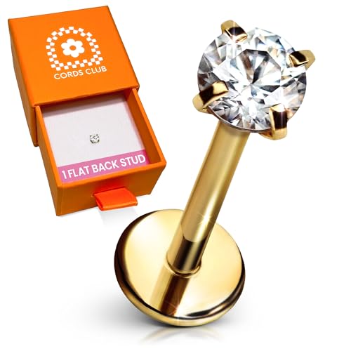 Solitaire Flat Back Stud – Single Titanium Earring, Push Pin Design for Sensitive Ears — (Single Earring)