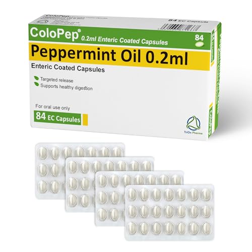 ColoPep Peppermint Oil Capsules | Enteric Coated Gastro-Resistant Natural Mint Capsules for Healthy Digestion Bloating | Encased in Hygienic Blister Packs - 84 Soft Gel Capsules (0.2ml Each)