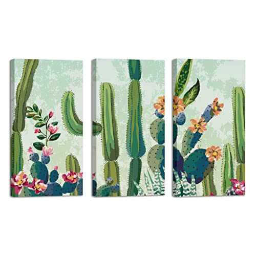 Wall Art For Living Room Canvas Prints Bedroom Wall Decor For Bathroom Artwork Painting Cactus Green Plant Paintings 3 Pieces Modern Framed Office Home Decorations For Kitchen #TOP13