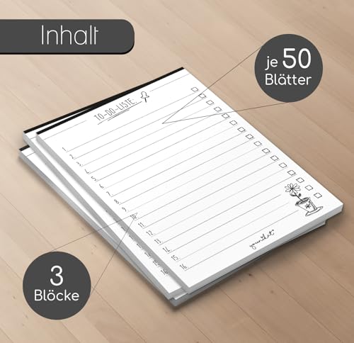 younikat 3 Stück To-do Liste I DIN A6 (105 x 148 mm) I Tagesplaner Organizer Notiz-Block I zum Beschreiben, Abreißen und Abhaken I schwarz weiß I Notizzettel I dv438