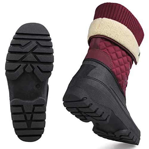 Knixmax Outdoor Winterstiefel Damen Warm Gefütterte Schneestiefel Winterschuhe mit wasserdichtem Obermaterial und rutschfesten Sohlen Geeignet für die Schneesaison im Winter Wein EU37