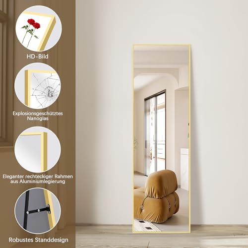 Weare Home Espejo de Cuerpo Entero 147x44 cm, de Pie y Pared, Marco de Aluminio Aleado y Soporte, Dorado - imagen 8