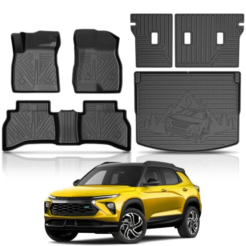 KUST Floor Mats Set for 2021-2026 Chevy Trailblazer Accessories (AWD Only) All Weather Floor Liners & Backrest Mats & Rear Trunk Mat TPE Rubber Raised Edge (Cargo in Upper Deck Position)