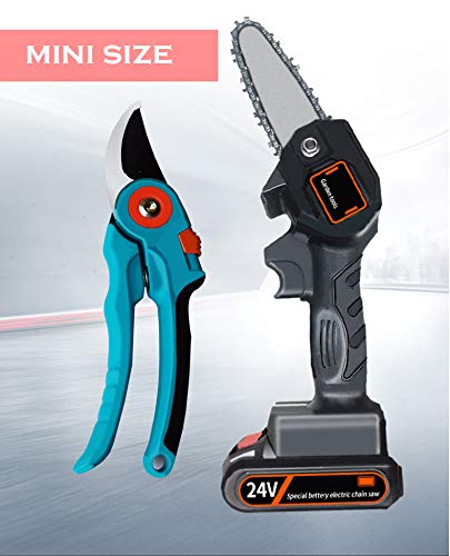 Mini Chainsaw 4-Inch Cordless Electric Protable Chainsaw with Brushless Motor, One-Hand 0.7kg Lightweight, Pruning Shears Chainsaw for Tree Branch Wood Cutting (4inch, Black)
