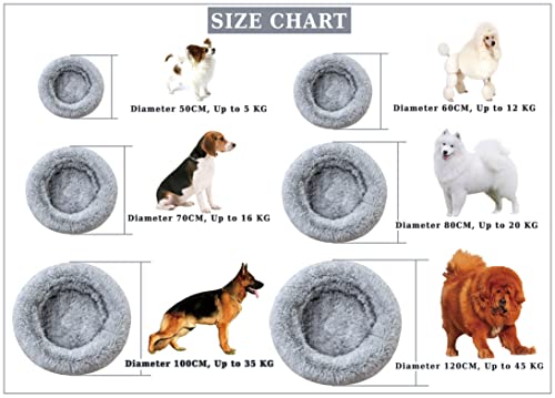 Comlax Beruhigende Donut Hundebetten XL, Rundes Kissen mit abnehmbarem waschbarem Bezug, Anti-Angst-Kunstfell-Kuscheltier, Flauschiges, bequemes, pelziges Haustierbett (80cm, Grau)