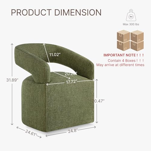 Image of KISLOT Upholstered Dining Chairs Set of 4, Modern Arm Kitchen & Dining Room Chairs with Hidden Casters, Linen Fabric Padded Rolling Chairs, Sturdy Wood Frame, 300 lbs Capacity, Moss Green