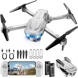 Drone with 1080P Camera – Foldable Remote Control Quadcopter with Voice Gesture Control, 3D Flip, One Key Start, Emergency Stop, 2 Batteries, Easier to use, Toy for Kids Adults Beginners, Grey