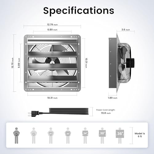Ventilador de extracción para pared Xcity de 10 pulgadas, 1393 CFM, con motor AC, persianas automáticas y cable de alimentación de 6 pies para garajes, áticos y invernaderos miniatura 5