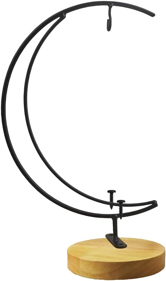 Black Iron Hanging Plant Stand with Wooden Base