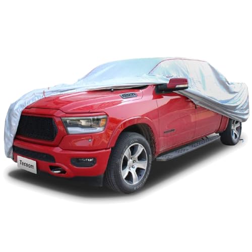 Tecoom Hard Shell Truck Car Cover Waterproof UV-Proof Windproof Zipper Design with Strap Buckle Fit for Ford F150 Ram 1500 Chevy Silverado Toyota Tundra GMC Sierra Full Size Truck Length Up to 233