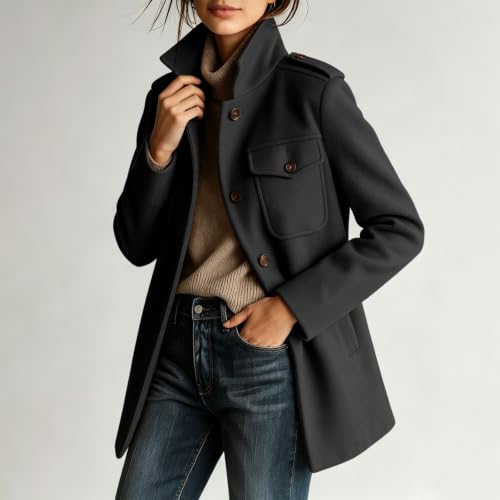 Trench Coat Women Stand Collar Button Jacket Fall Winter Outdoor Outfits - image 8