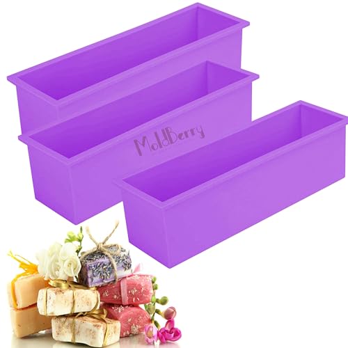 Image of MoldBerry Silicone Loaf Soap Mould - 3 Pack Rectangle Soap Making Mold for Homemade Soap Bars - Flexible & Reusable Silicone Soap Moulds for DIY Soap Making Multicolour