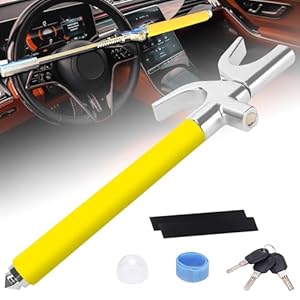 Turnart Steering Wheel Lock Universal Car Lock Anti-Theft Device Retractable Steering Lock with 3 Keys for Auto/Truck/SUV/Van (Yellow)