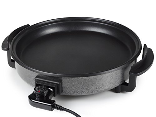 Foto von GVN elektrische Pfanne mit Deckel aus Glas 42 cm - Elektropfanne, Partypfanne, Multifunktionspfanne, Bratpfanne, Paella - XXL für Pizza, Grill, Nudel, Reis, Lahmacun - Thermostat, Antihaft, 1500 Watt