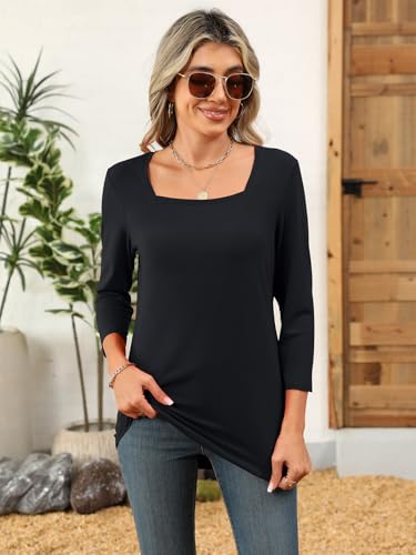 Womens 3/4 Sleeve Square Neck Tops Casual Summer Tops Trendy Womens T Shirts Ladies Tops4