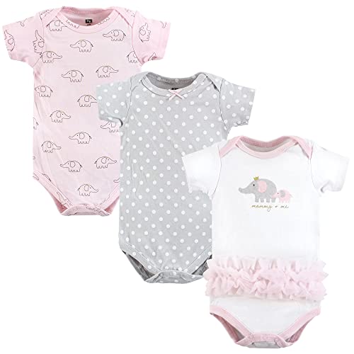 Image of Hudson Baby Unisex Baby Cotton Bodysuits, Pink Gray Elephant, 0-3 Months