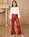 Teen Girls Red Pants Bell Bottom Sequin Pants Glitter Christmas Trousers Size 14