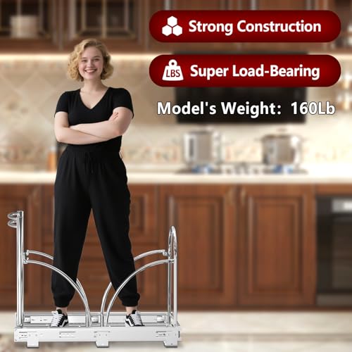 Dual Under Sink Trash Can Heavy Duty Pull Out Trash Can Under Cabinet, Fits 2x35Qt (7-9 Gal) Commercial Trash Cans Cabinet Trash Bin Pull Out Kit Requires ≥ 22''Dx 16''Wx 17''H, No Can (Silver) by AMENER - Image 6