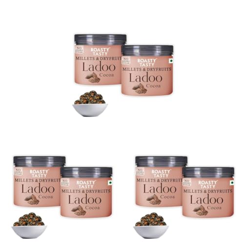 Image of Roasty Tasty Millets & Dryfruits Ladoo Cocoa 200g (Pack of 6 100g each) - 20 counts of ladoo | No Added Sugar Sweets