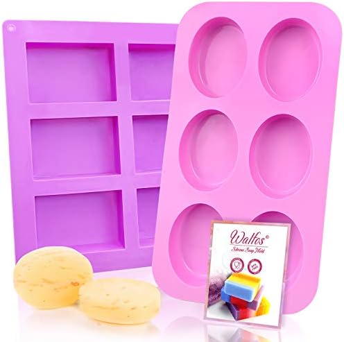 Walfos Soap Molds, 2 Size Silicone Soap Molds with Polished Surface, Easy to Release, Dishwasher Safe, Great for Homemade Craft Soap Mold, Cake Mold, Chocolate Mold & Ice Cube Tray